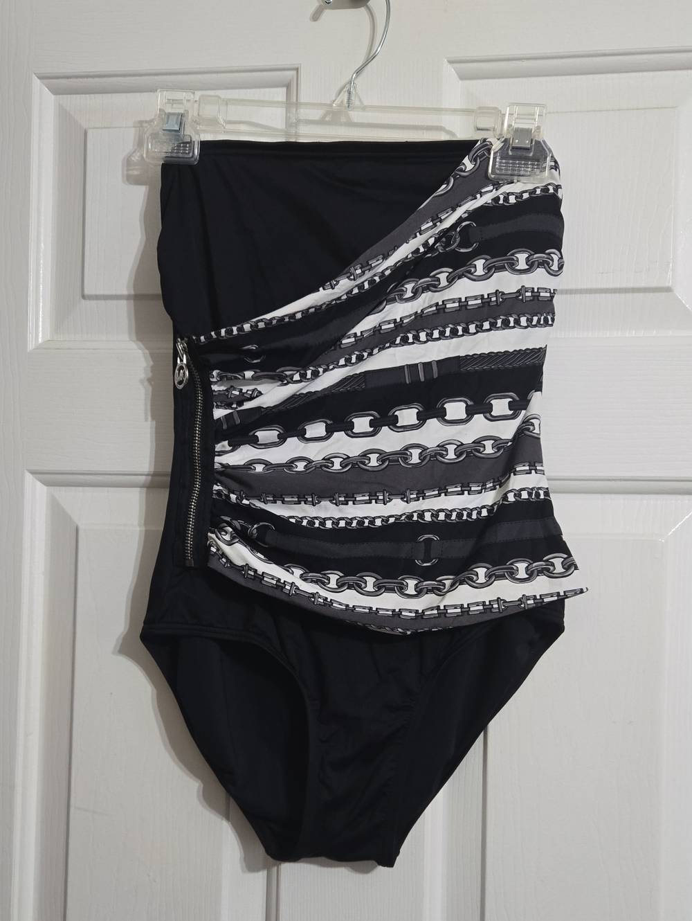 MICHAEL Michael Kors Black and White Chain-Print One-Piece Swimsuit
